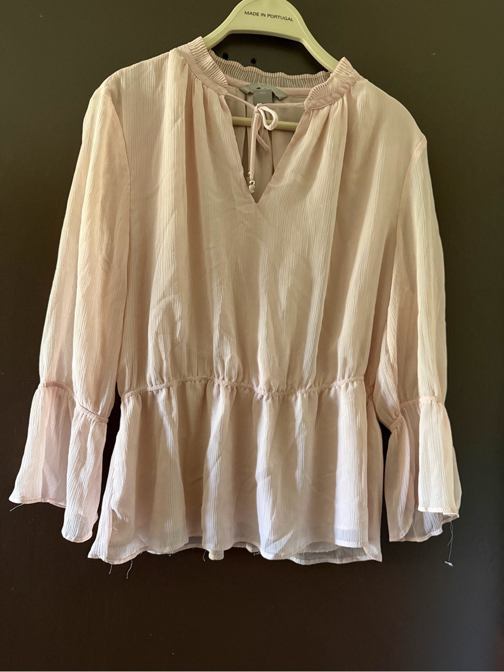 H&M Pale Pink Peasant Blouse with Tie Neck